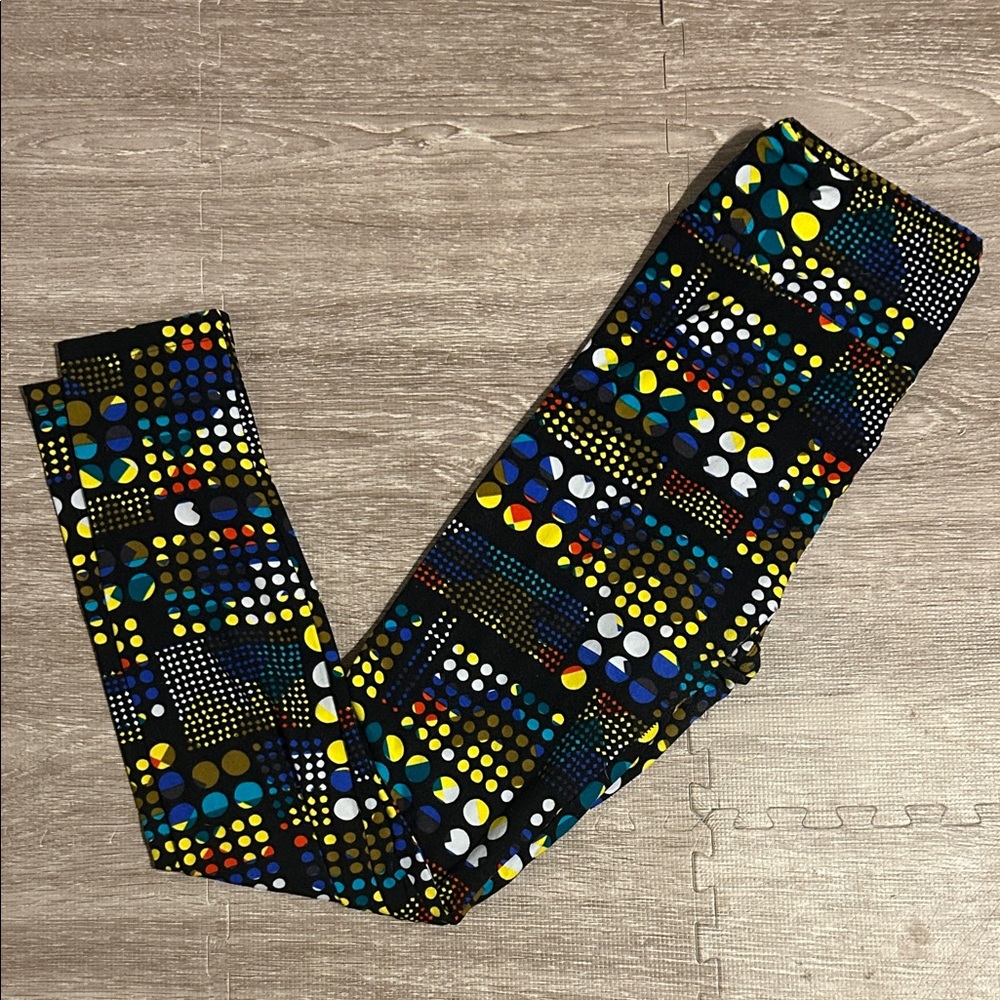 LuLaRoe One Size Leggings Black Multicolor Geometric Dot Print